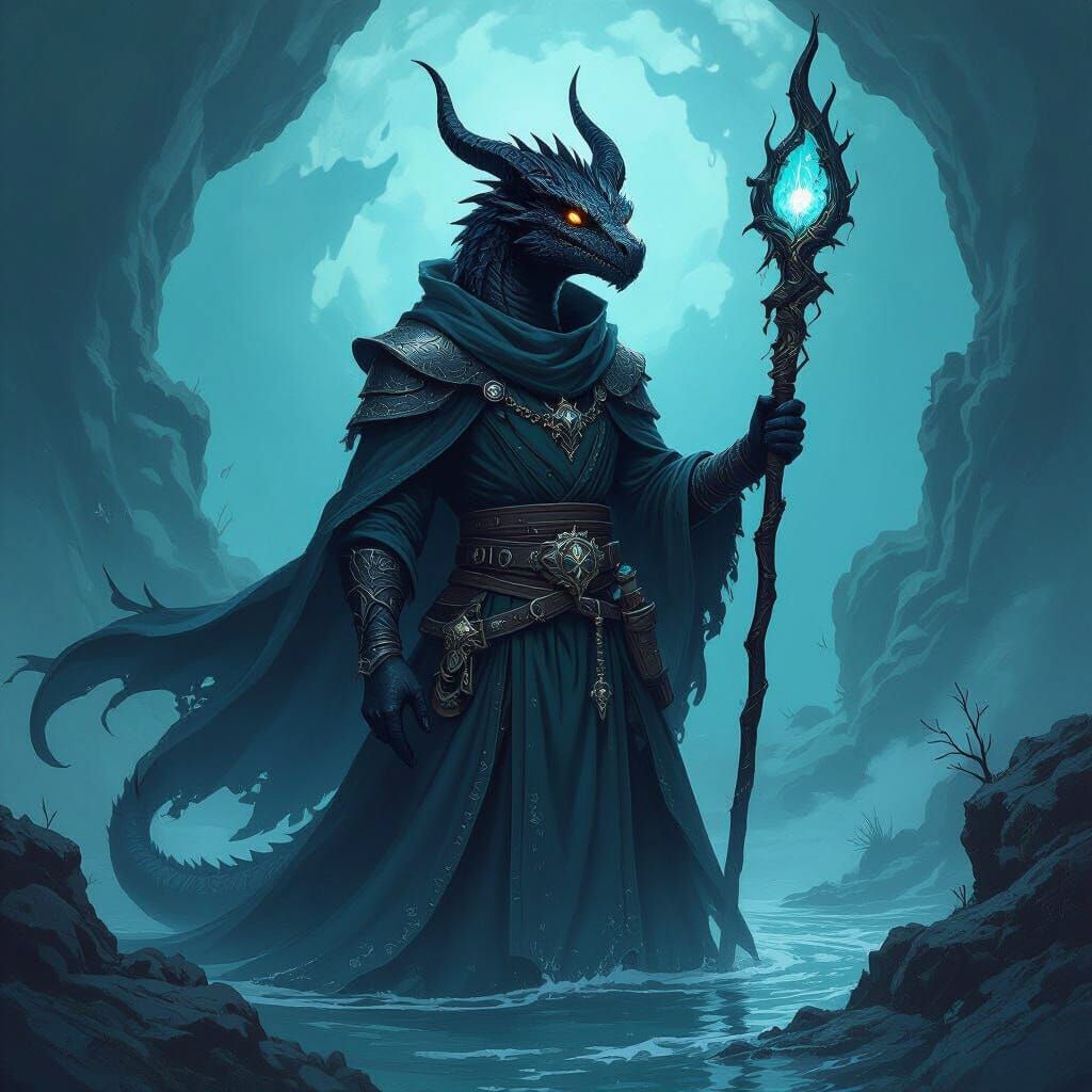 Dragonborn Warlock with Eerie Oceanic Aura