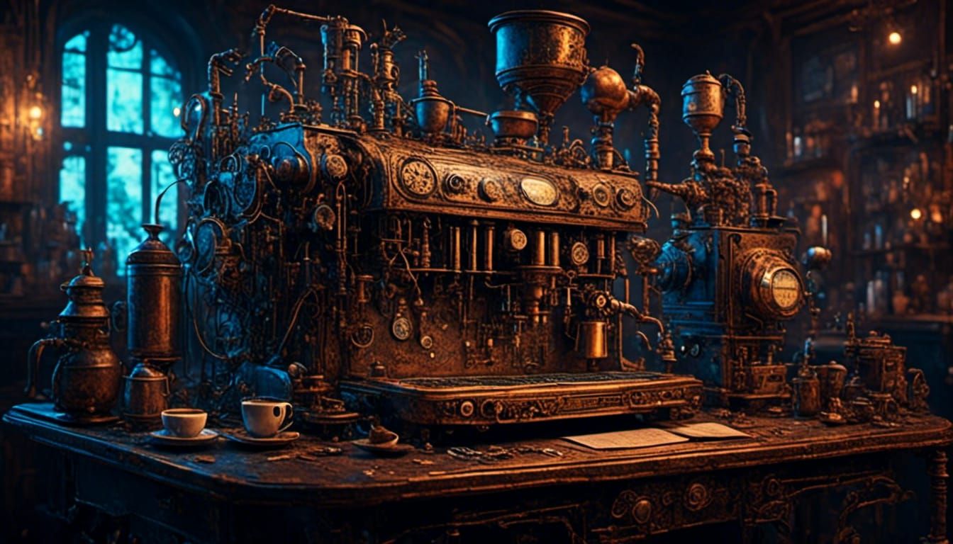 Cyberpunk Complex Coffee Machine (Murraypunk v2 + Neo-expressionism)