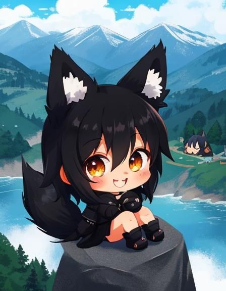Chibi Girl with Fox Features in Scenic Setting