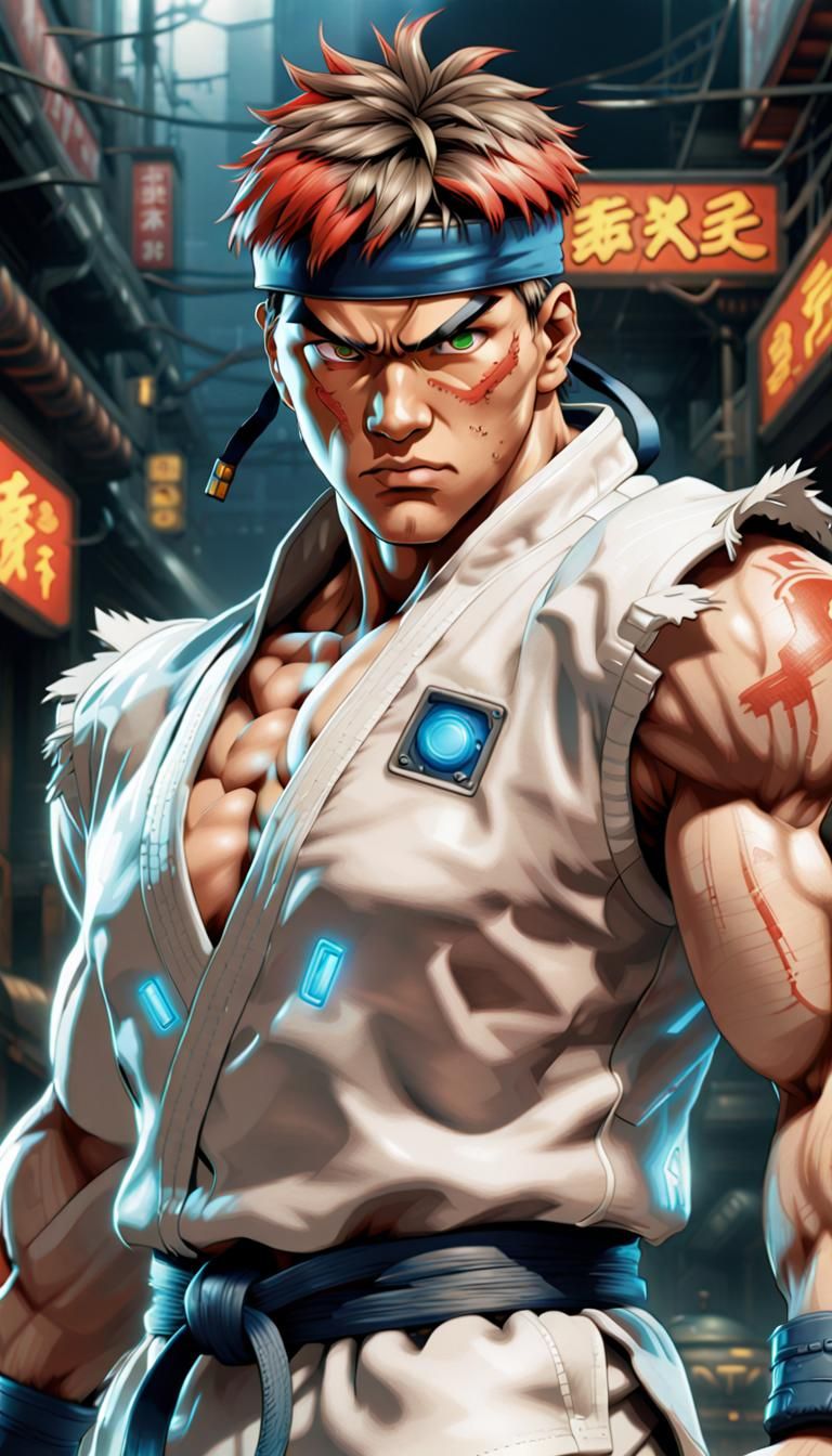 Cybernetic Ryu Portrait with Depth Map Effect
