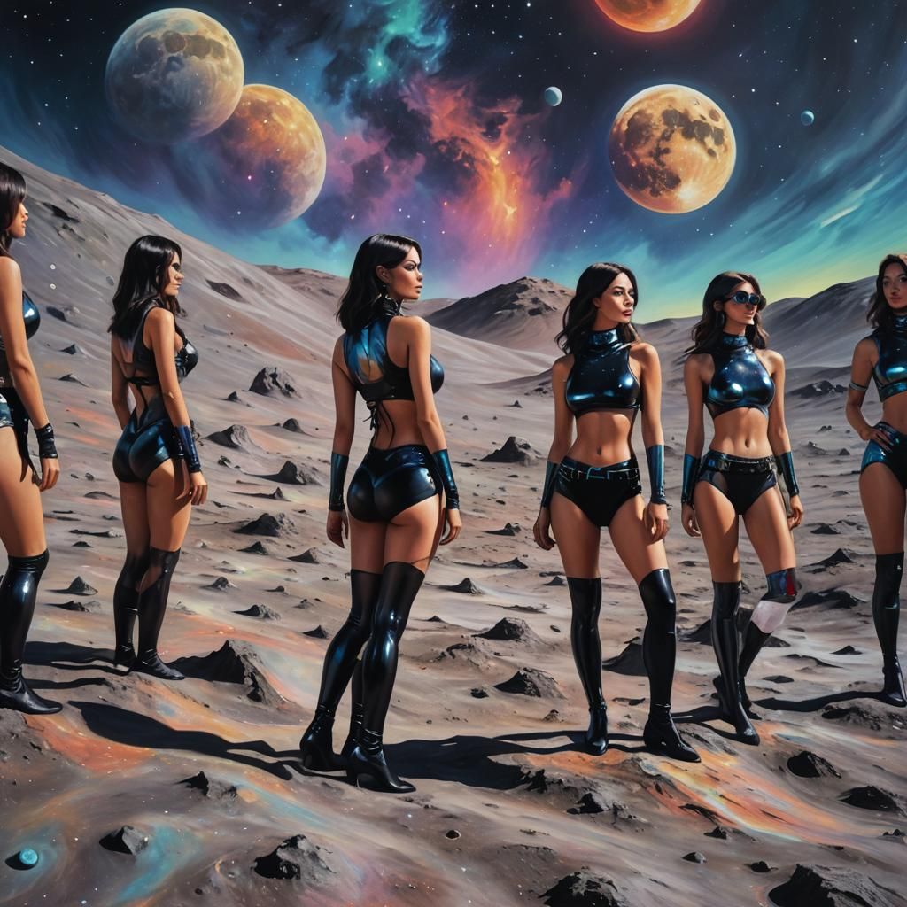 Women on the Moon: Surreal Oil Painting