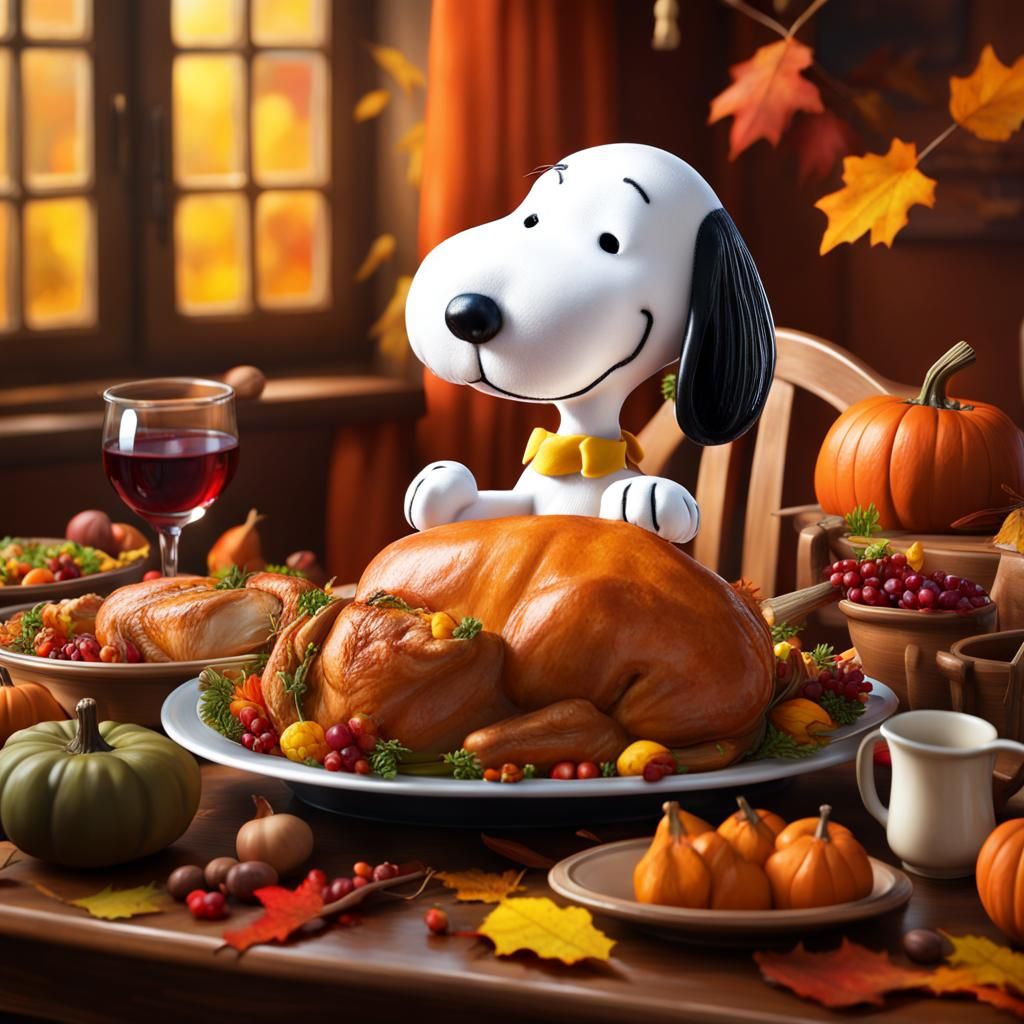 Snoopy's Fabulous Thanksgiving Feast in Hyperrealistic Splas...