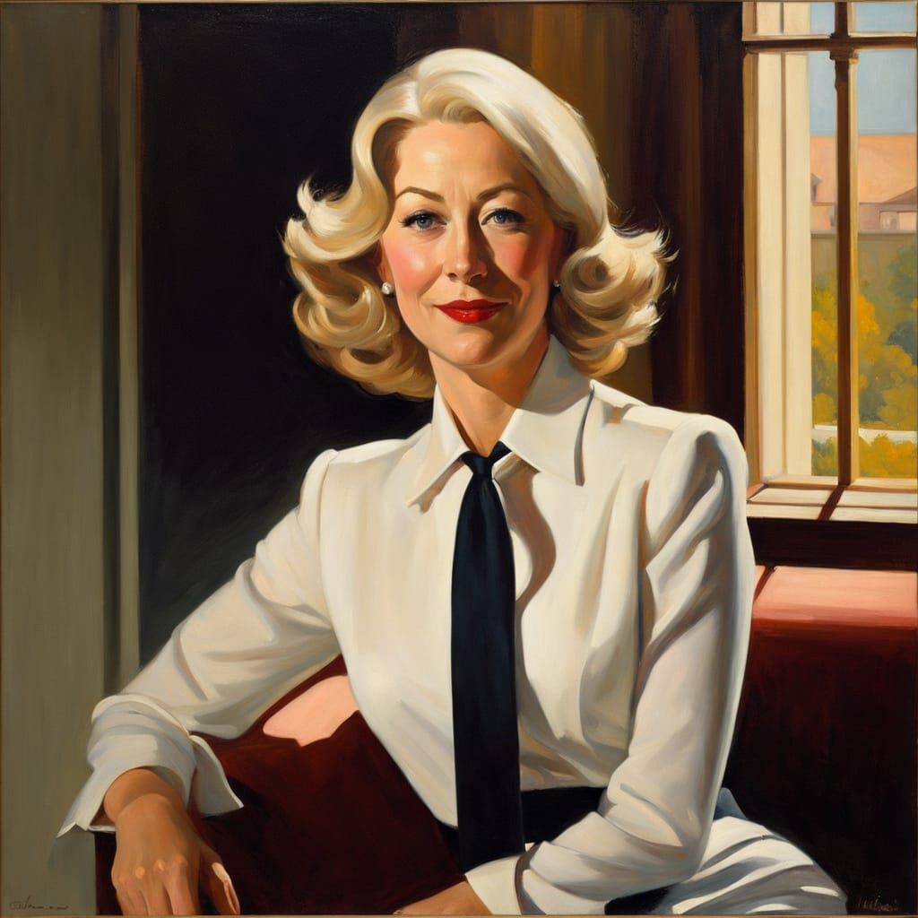 Helen Mirren Portrait in Edward Hopper Style