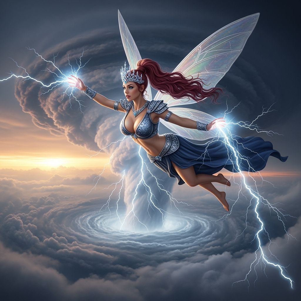 Warrior Queen Harnessing Storm Energy in Fantasy Realm