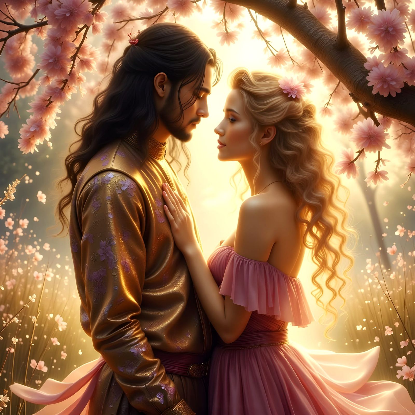 Romantic Couple in Intimate Moment, Oil Painting Style