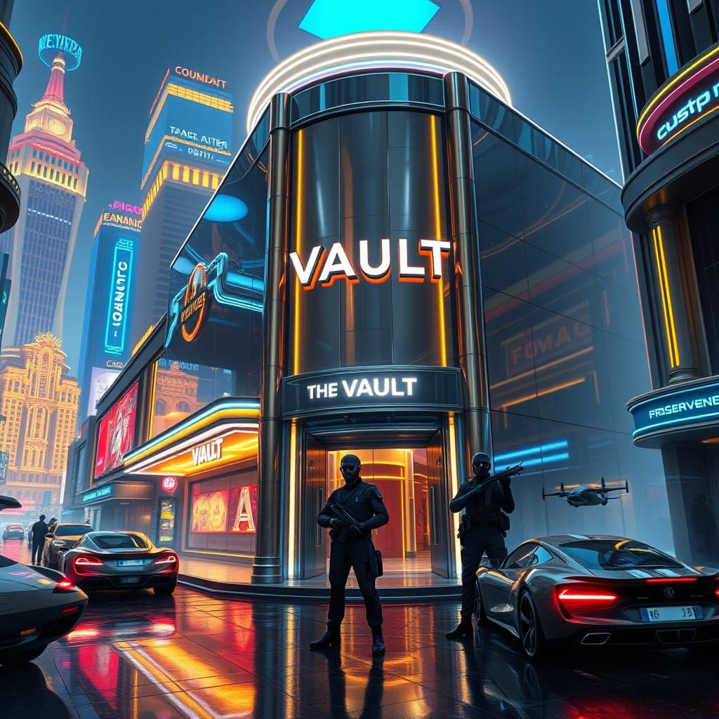 Sleek Cyberpunk Casino Shines Under Neon Lights Amidst Corpo...