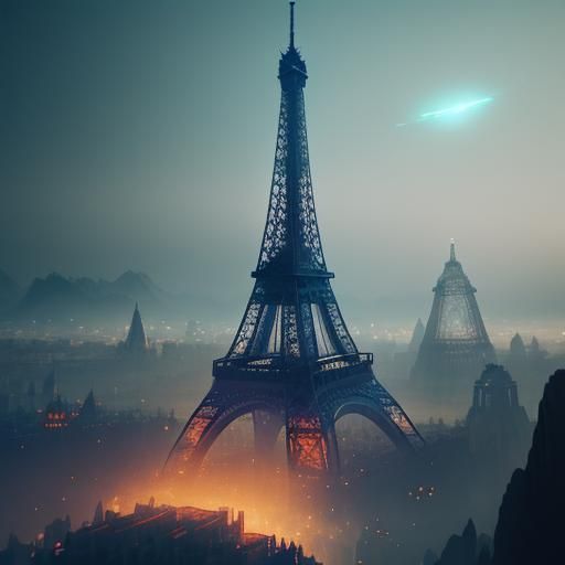 Eiffel Tower Ruins in Dreamlike Fantasy Art