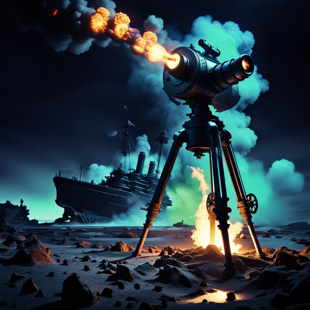 Martian War Tripod Destruction in Dieselpunk Style