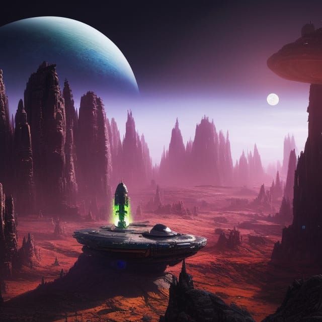 Moonbase on Alien World, Digital Art