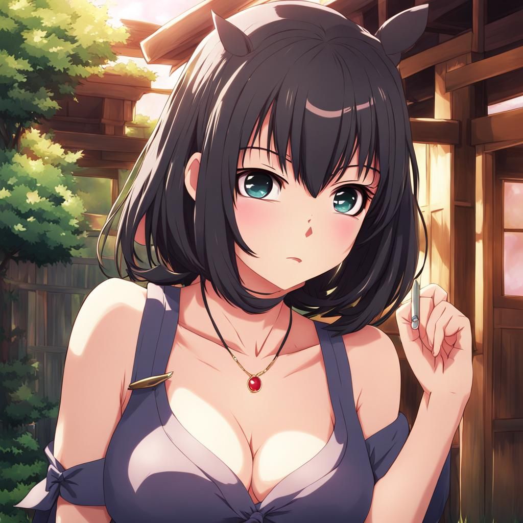 Anime Girl Pouting in Key Visual Style