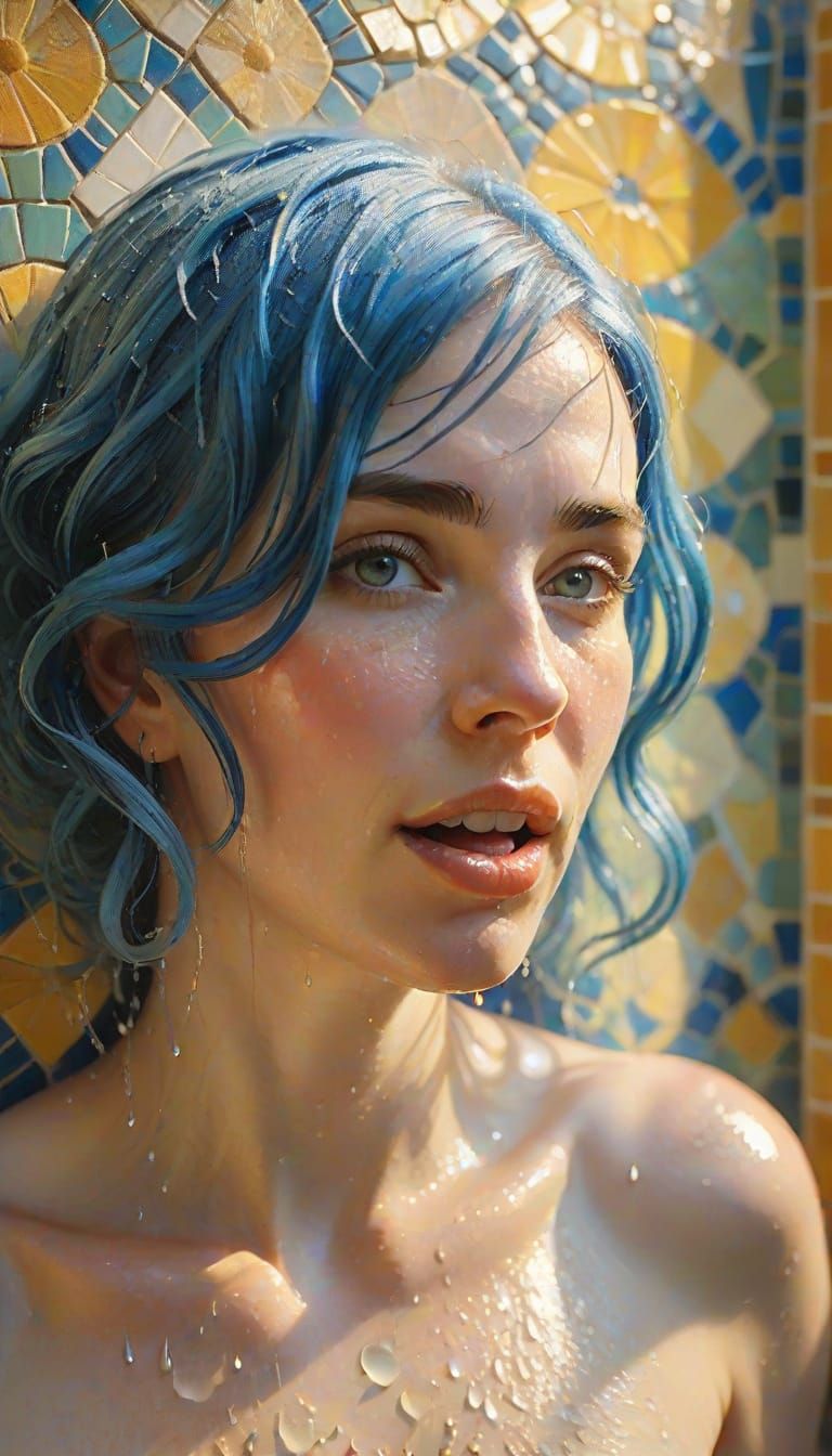 Femme aux Cheveux Bleus in Soft Focus, Claude Monet Style