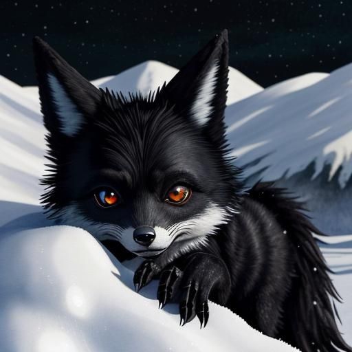 Undead Black Fox in Frozen Winter Wonderland