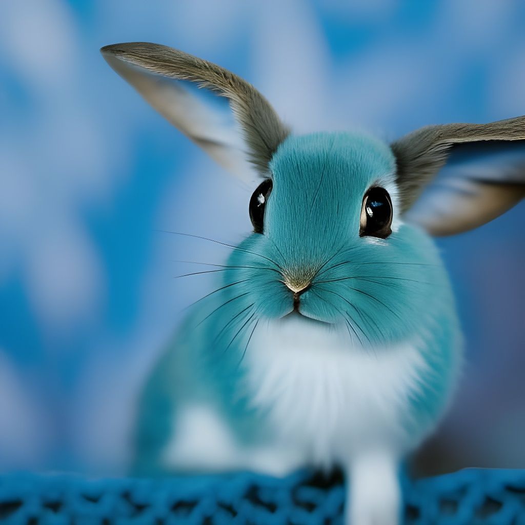 Intricate Blue and Yellow Bunny in Heavenly Setting