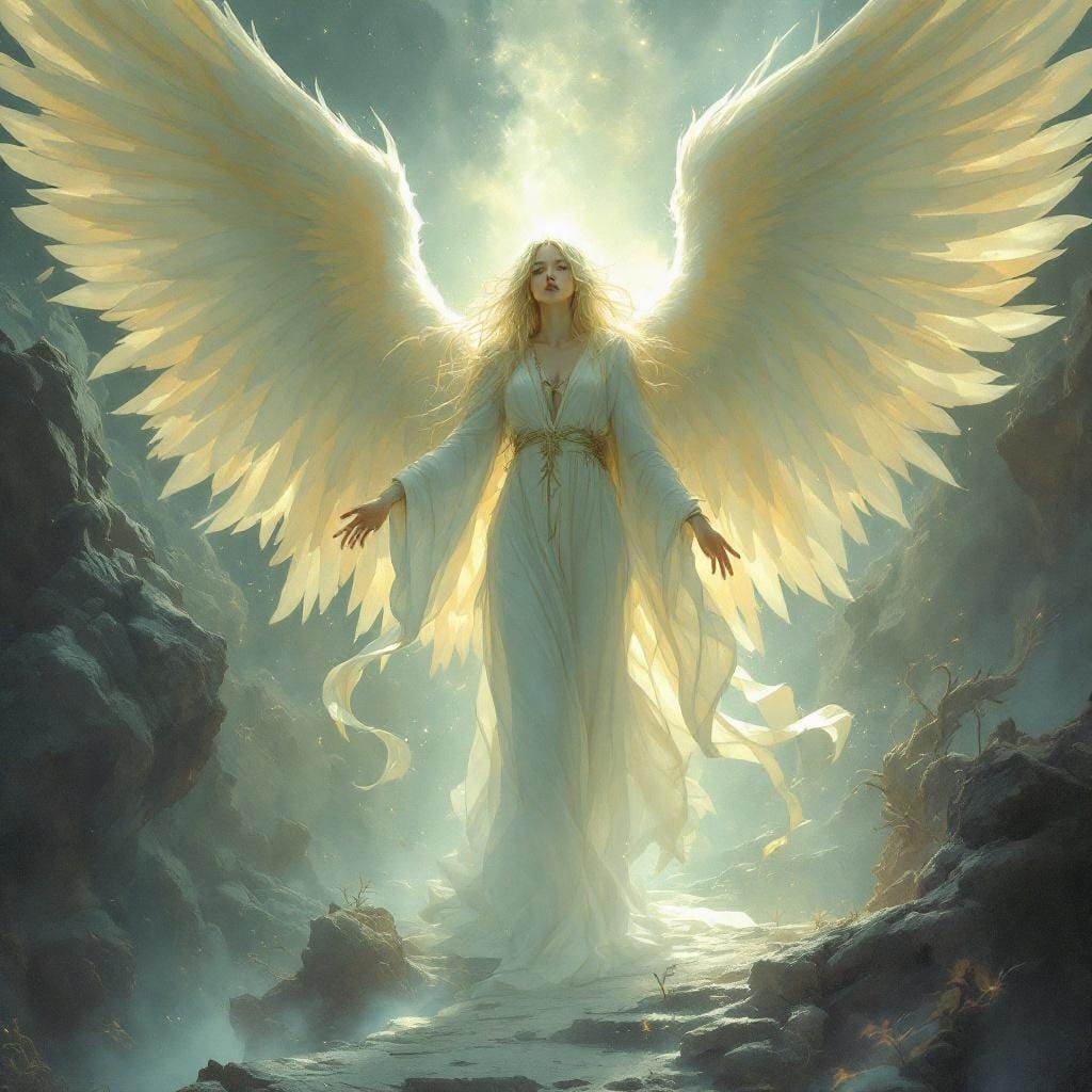 Ethereal Fantasy Angel in Flowing White Robes