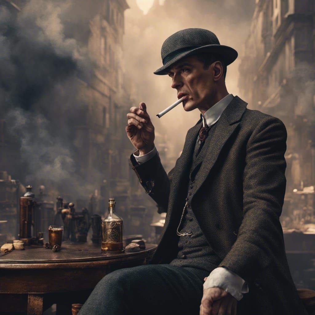Thomas Shelby Smoking: Detailed Matte Painting