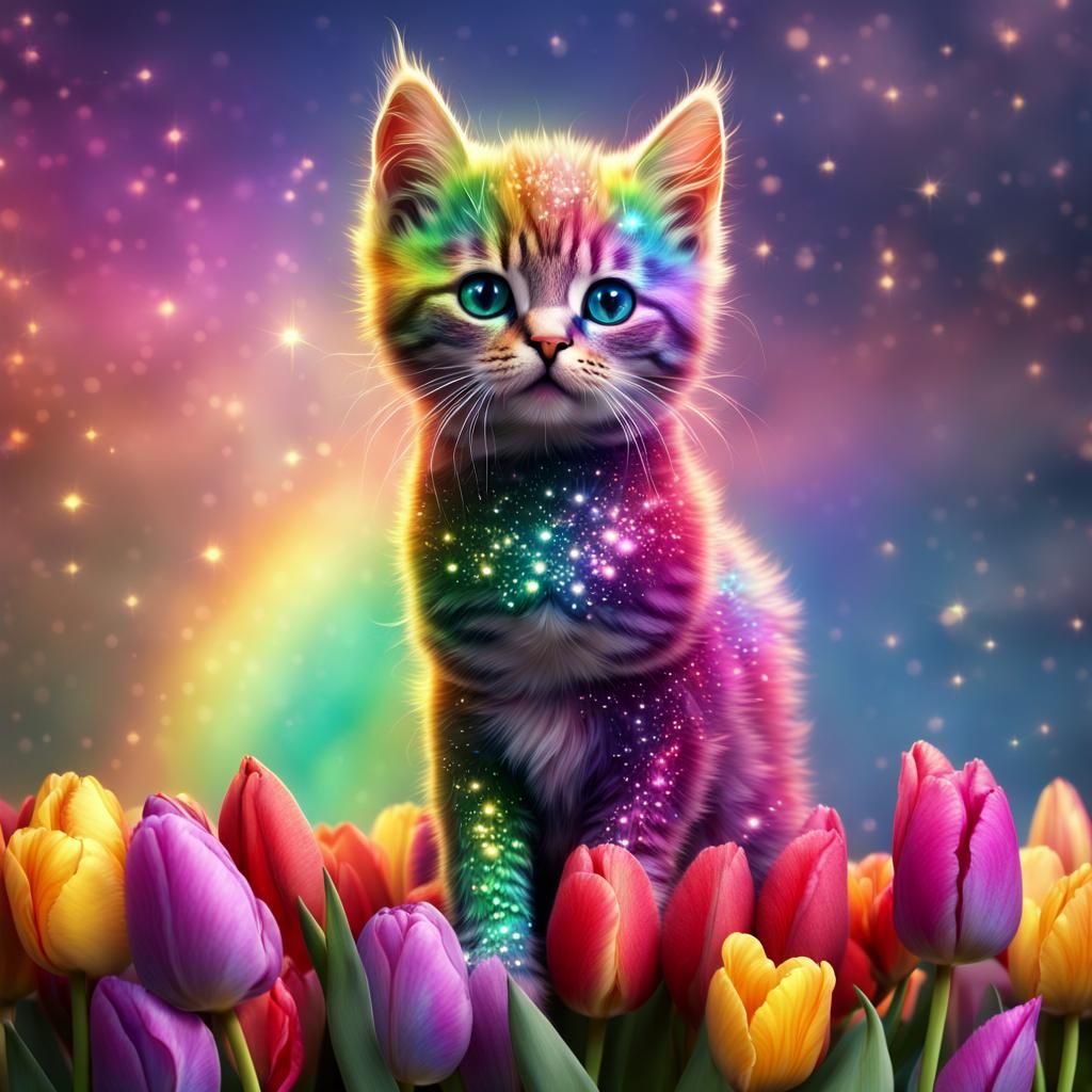 Jewel Kitten on Tulip: Digital Matte Painting