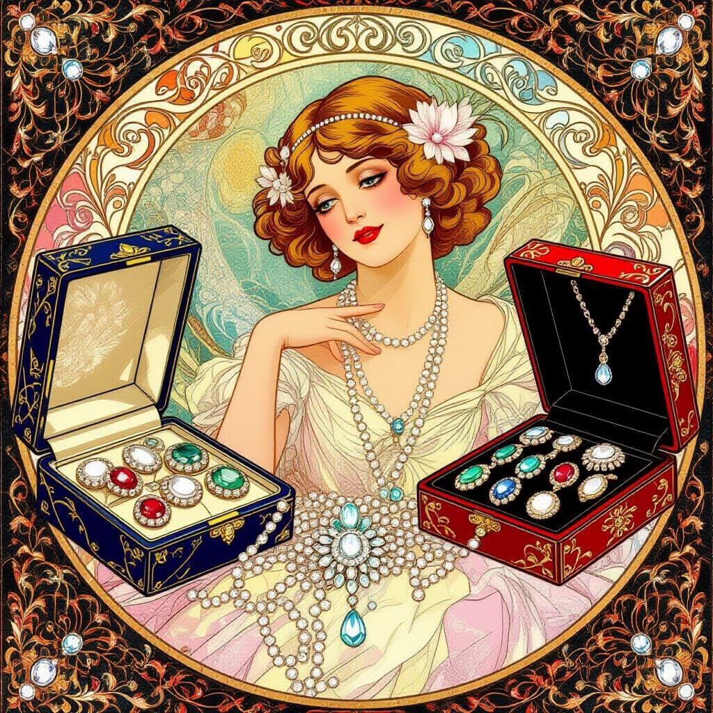 Glittering Jewels Overflowing from Ornate Boxes