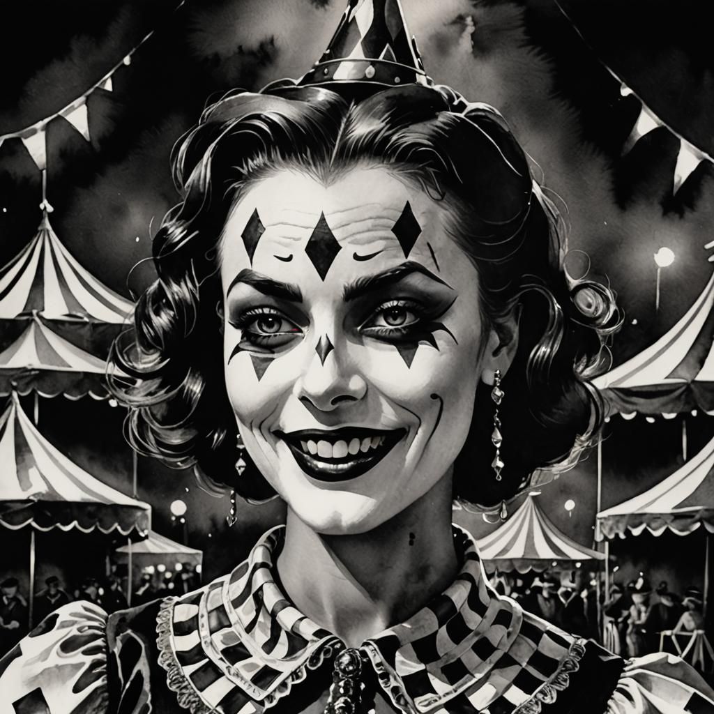 Narcissistic Harlequin in Moody Black and White Circus