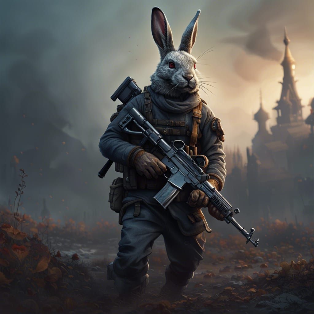 Rabbit Soldier on Battlefield, Dark Fantasy Concept Art