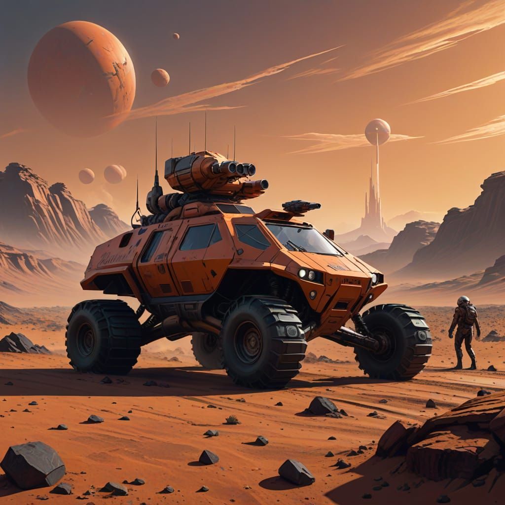 Space Soldiers Explore Mars in Retro-Futuristic Rover