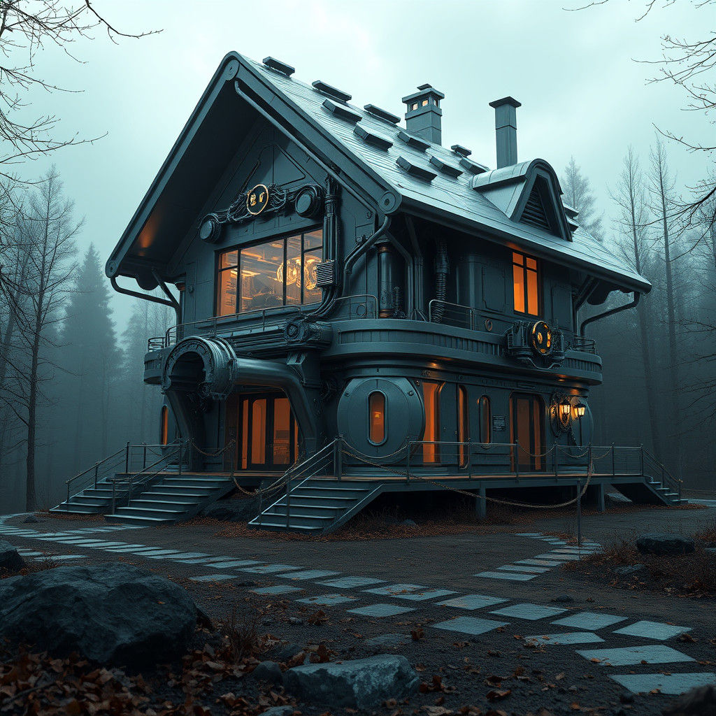 Futuristic House in the Woods: Sci-Fi Mech Architecture