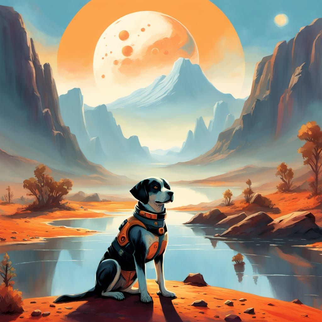 Child Plays With Holographic Pet on Mars in Retro Sci-Fi Sty...