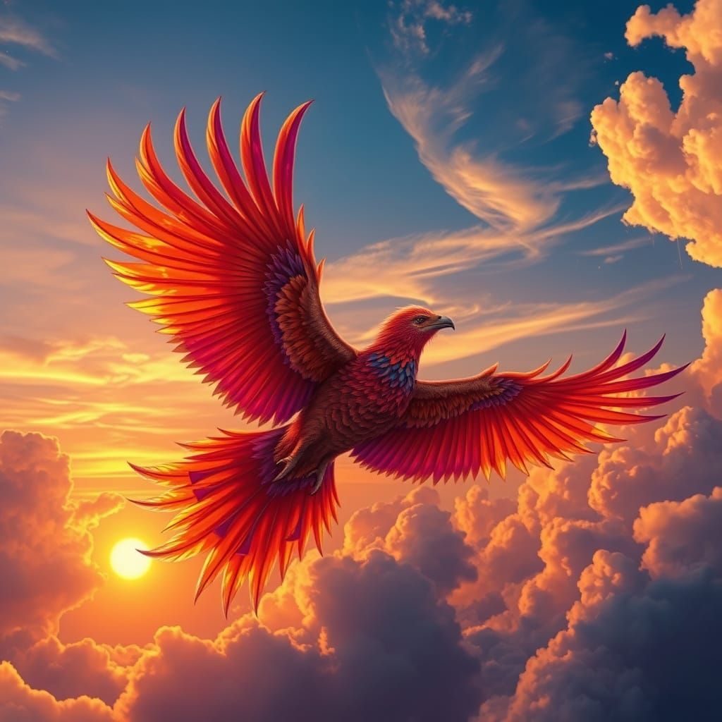 Ethereal Phoenix Rises in Sunset Splendor