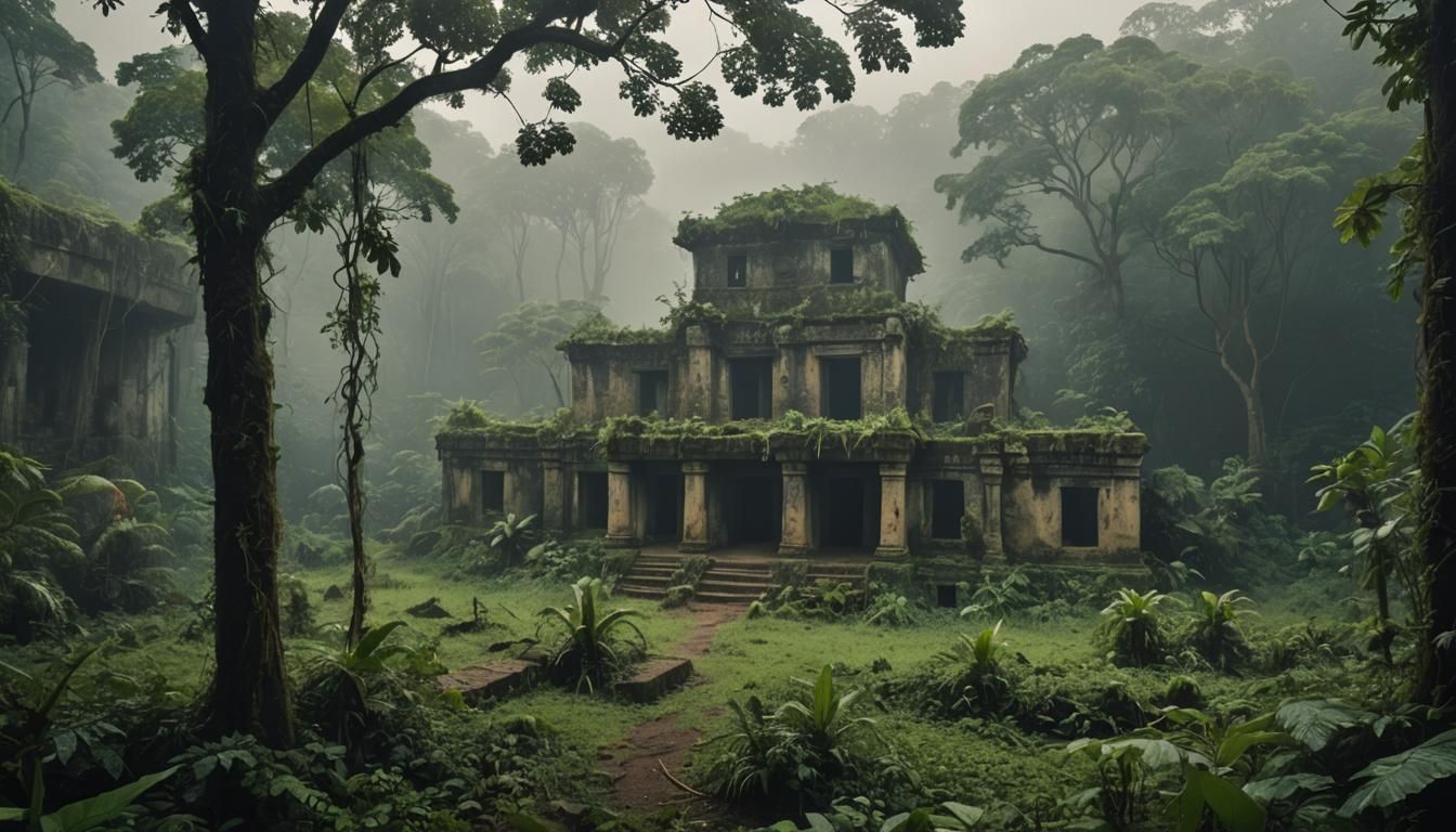 Fort Batenstein Ruins in Misty African Jungle
