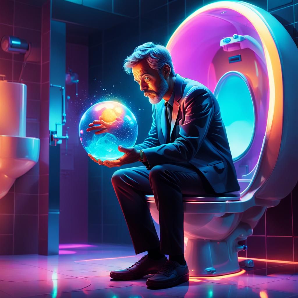 Scientist Studies Glowing Excretion in Futuristic Toilet