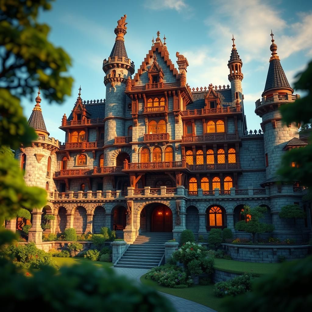 Majestic Medieval Minecraft Mansion in High Resolution