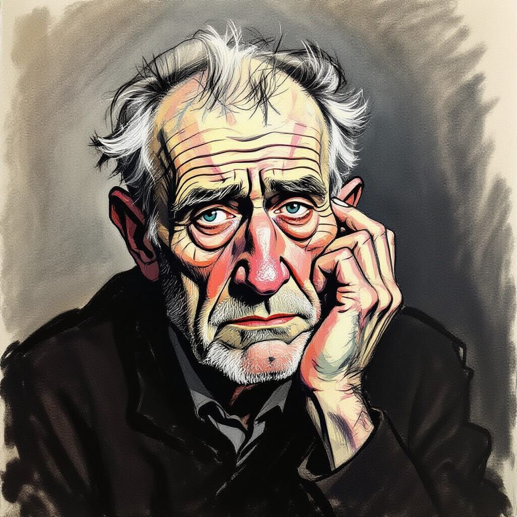 Expressive Charcoal Drawing of Elderly Man