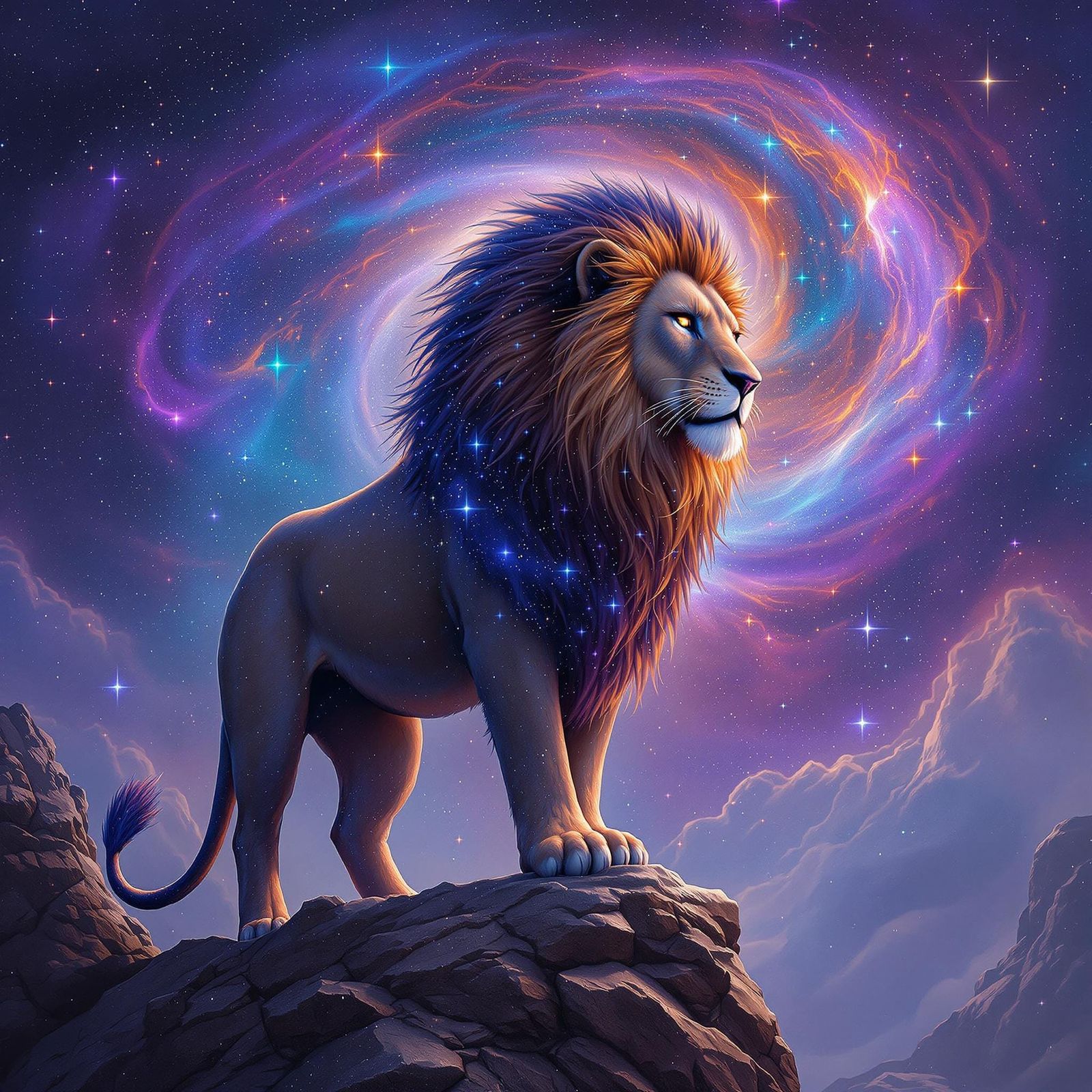 Majestic Lion in Cosmic Splendor