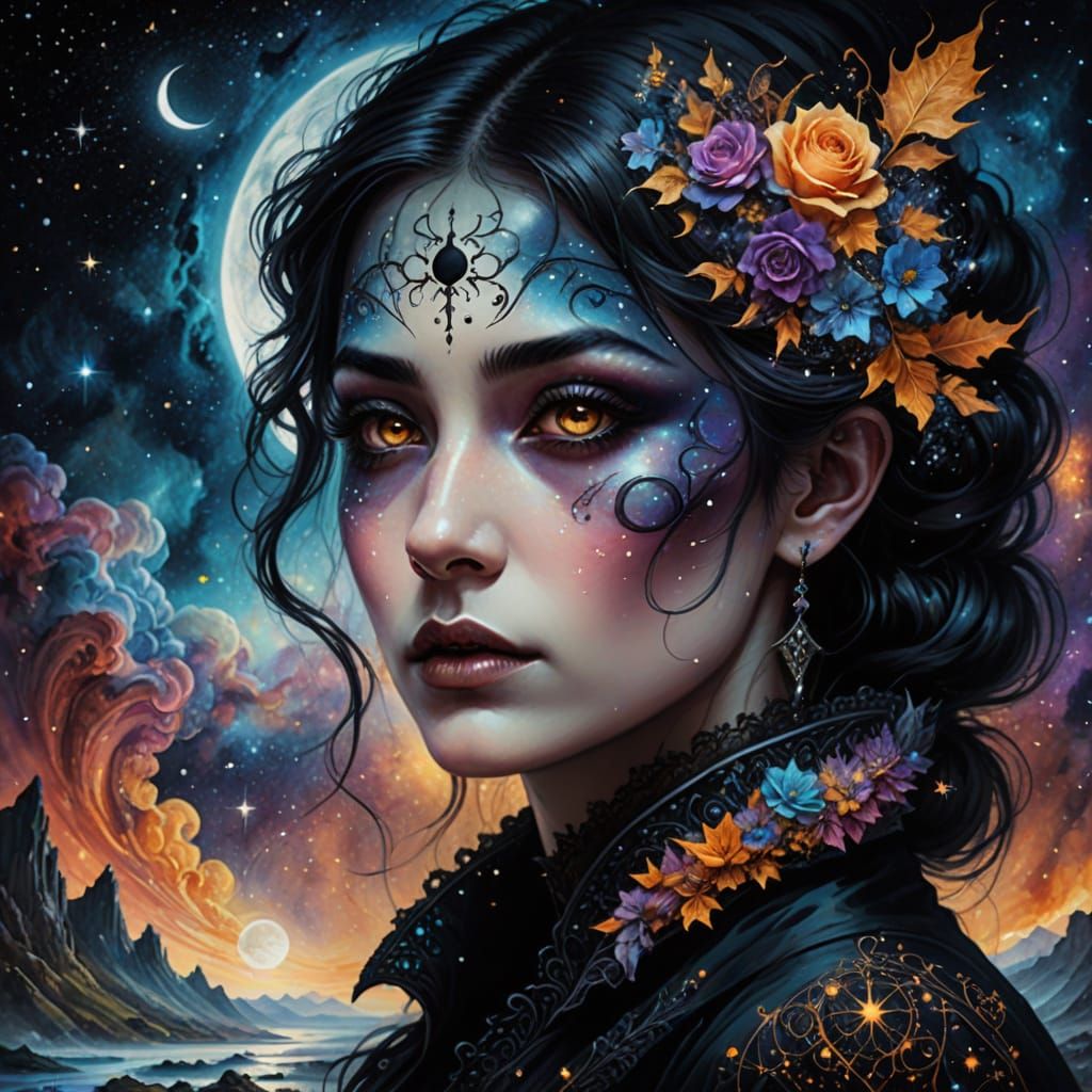 Surreal Goth Woman Double Exposure Portrait