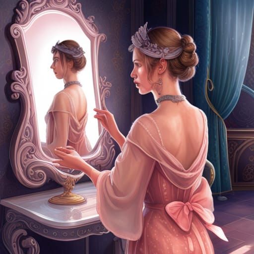 Girl's Rainy Reflection: Hyperdetailed Portrait