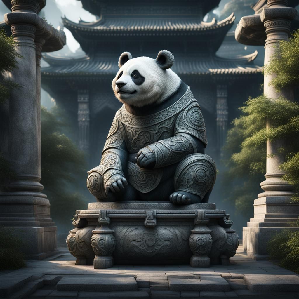 Magical Panda statue fully made of stone