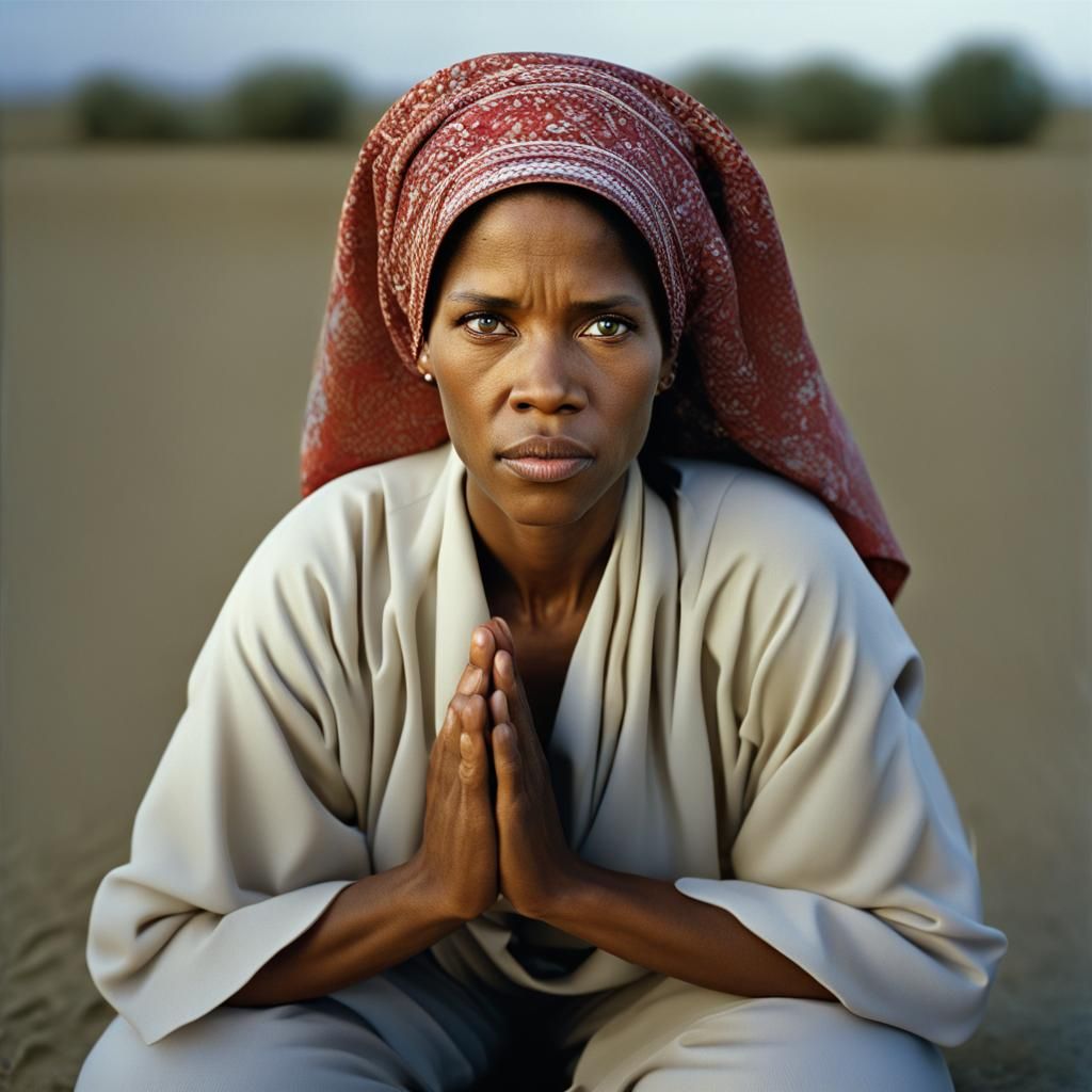 Striking Portrait of Kneeling Woman with Bokeh