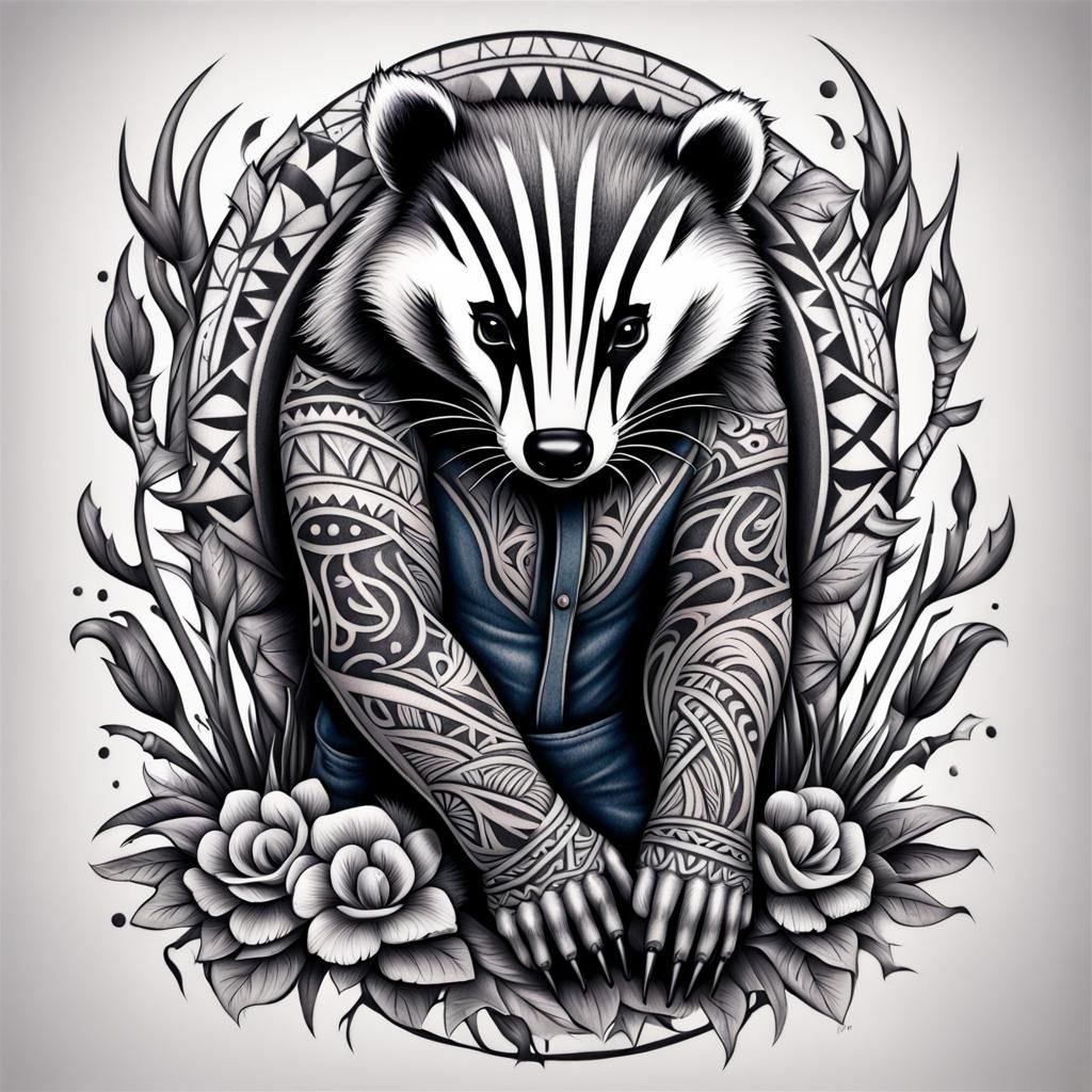 Badger Tattoo Design in Tribal Style