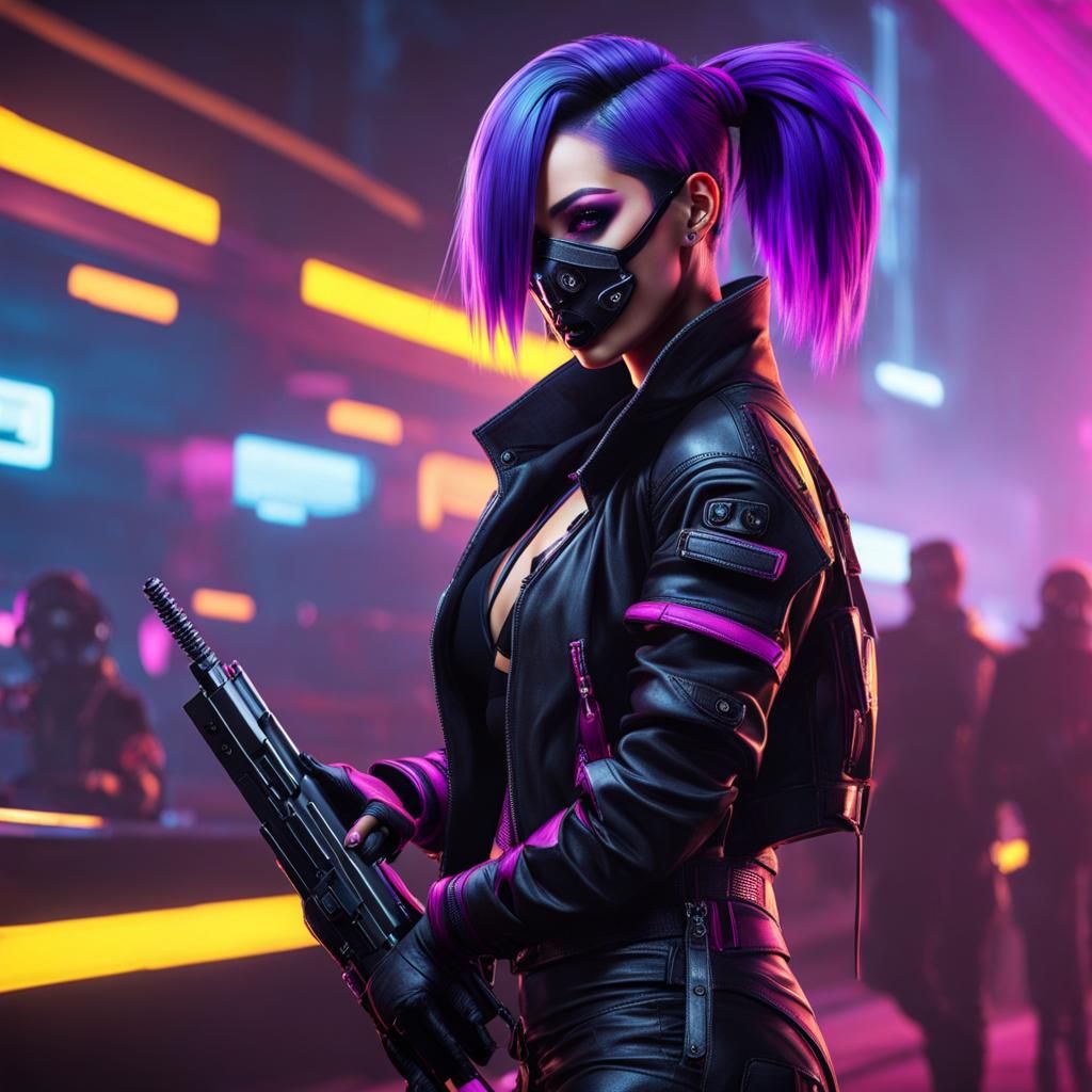 Cyberpunk Assassin with Neon Sniper Rifle