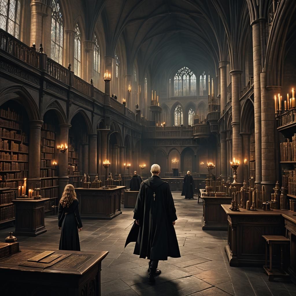 Draco Malfoy and Hermione Granger in Hogwarts