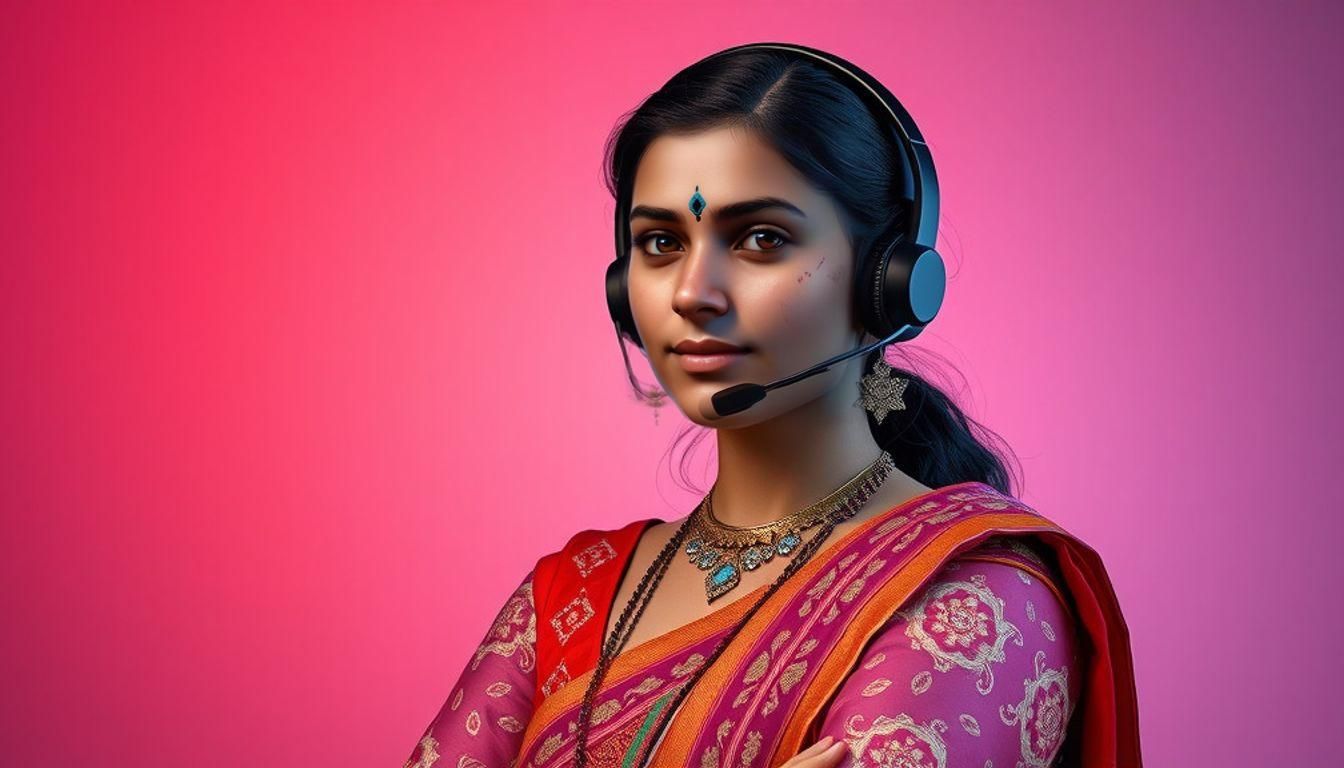 Indian Call Center Girl Portrait in Hyperdetailed Art Style