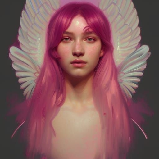 Pink Angel Portrait in Hyperdetailed Digital Art