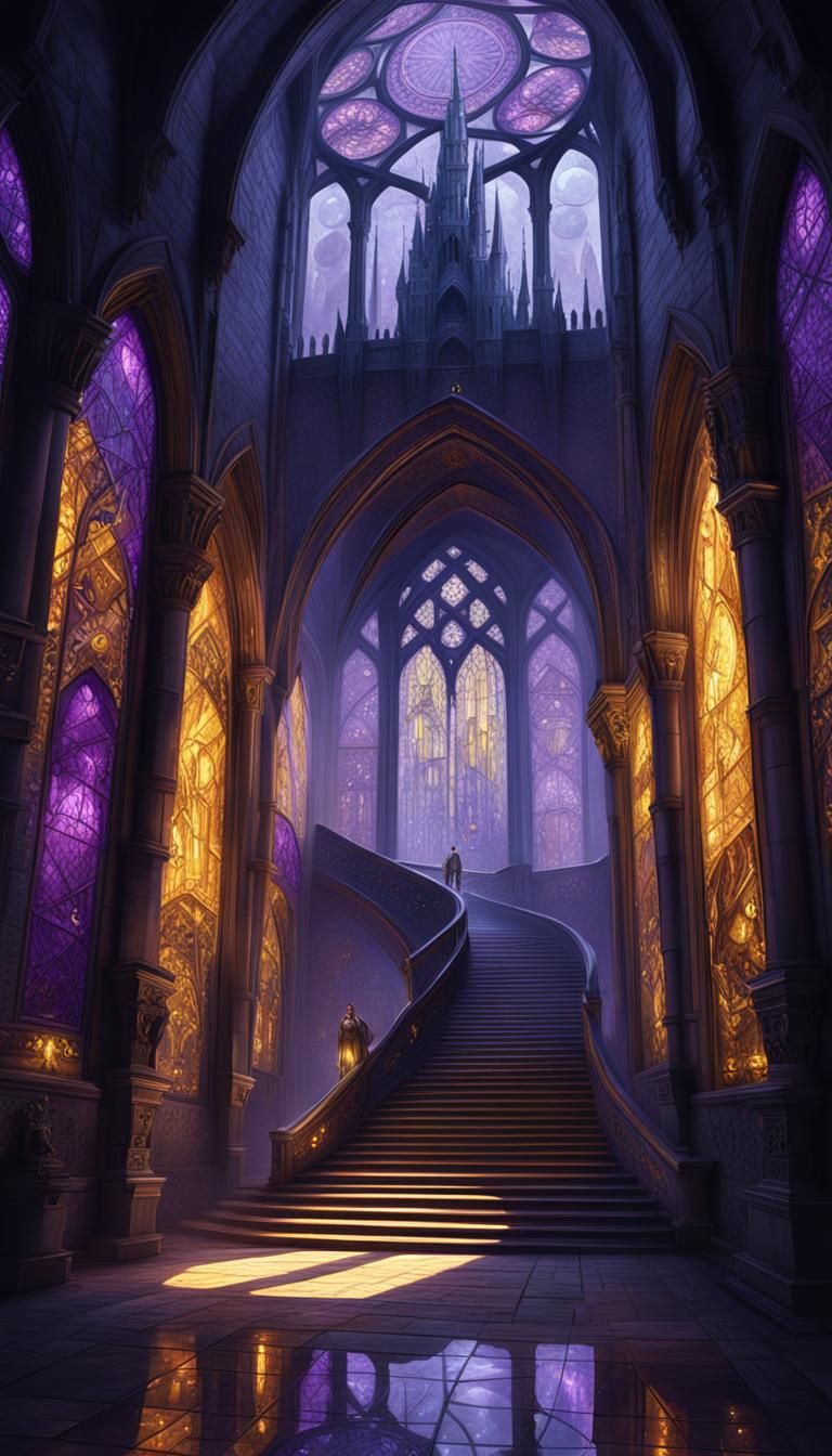 Ethereal Castle with Glowing Halls in Dark Fantasy Style