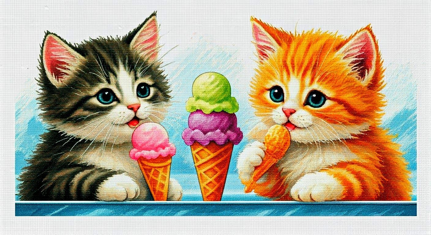Whimsical Cross-Stitch Kittens Enjoy Ice Cream Treats