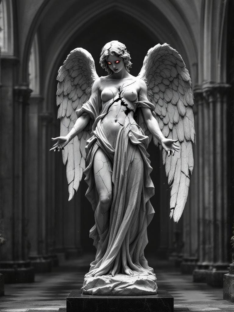 Shattered Angel Statue in Gothic Ruins