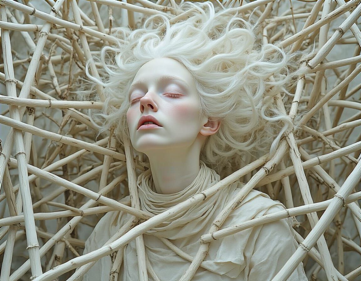 Mirrors on Nature Mock Her Embodied Ivory-White Hair