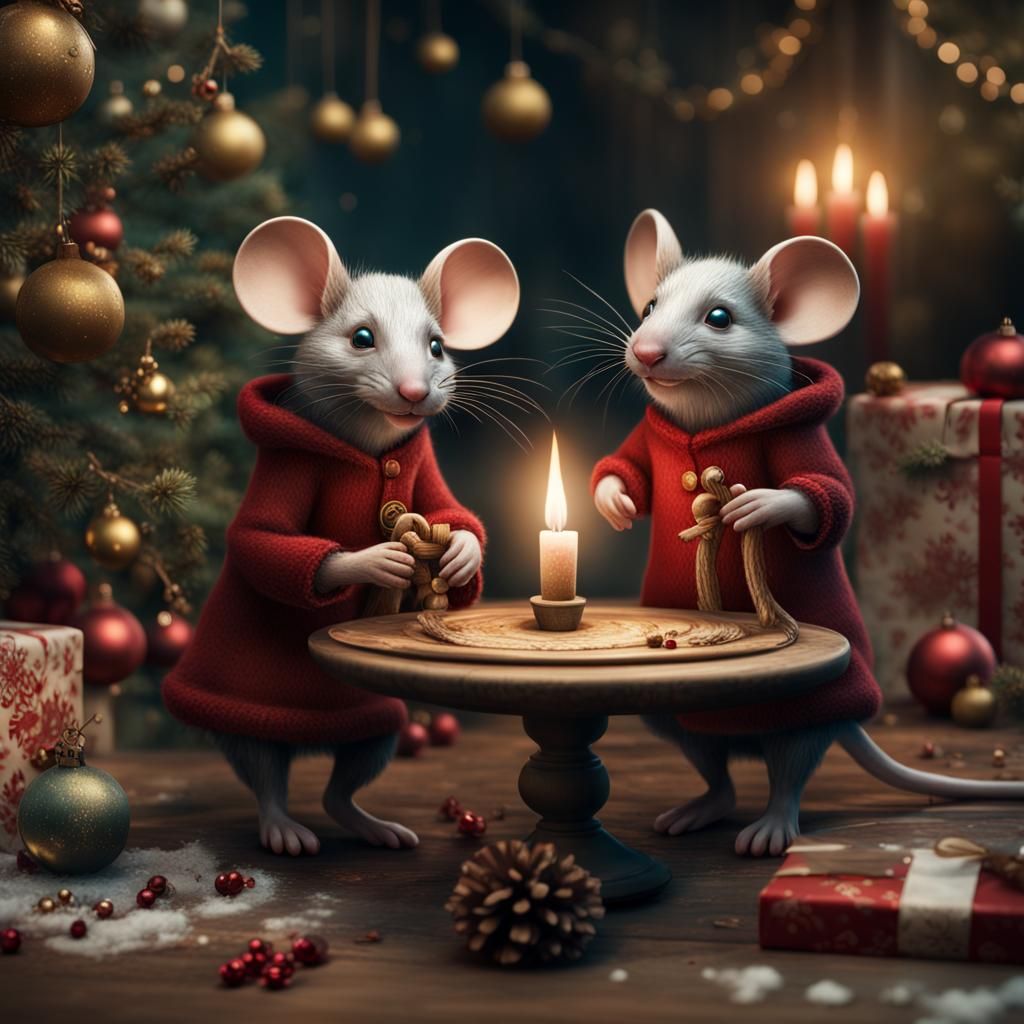 Maileg Mice Christmas Greeting Card in Detailed Matte Painti...