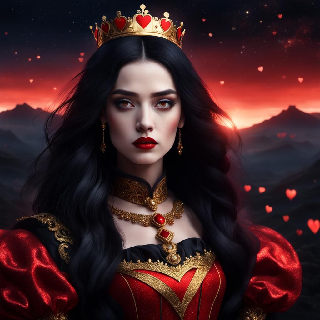 Elegant Queen of Hearts Portrait in Golden Moonlight