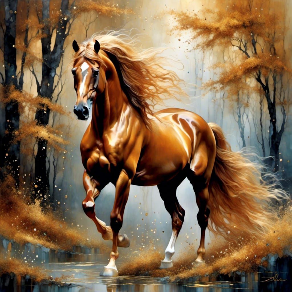 Chestnut Horse with Golden Mane and Outlines