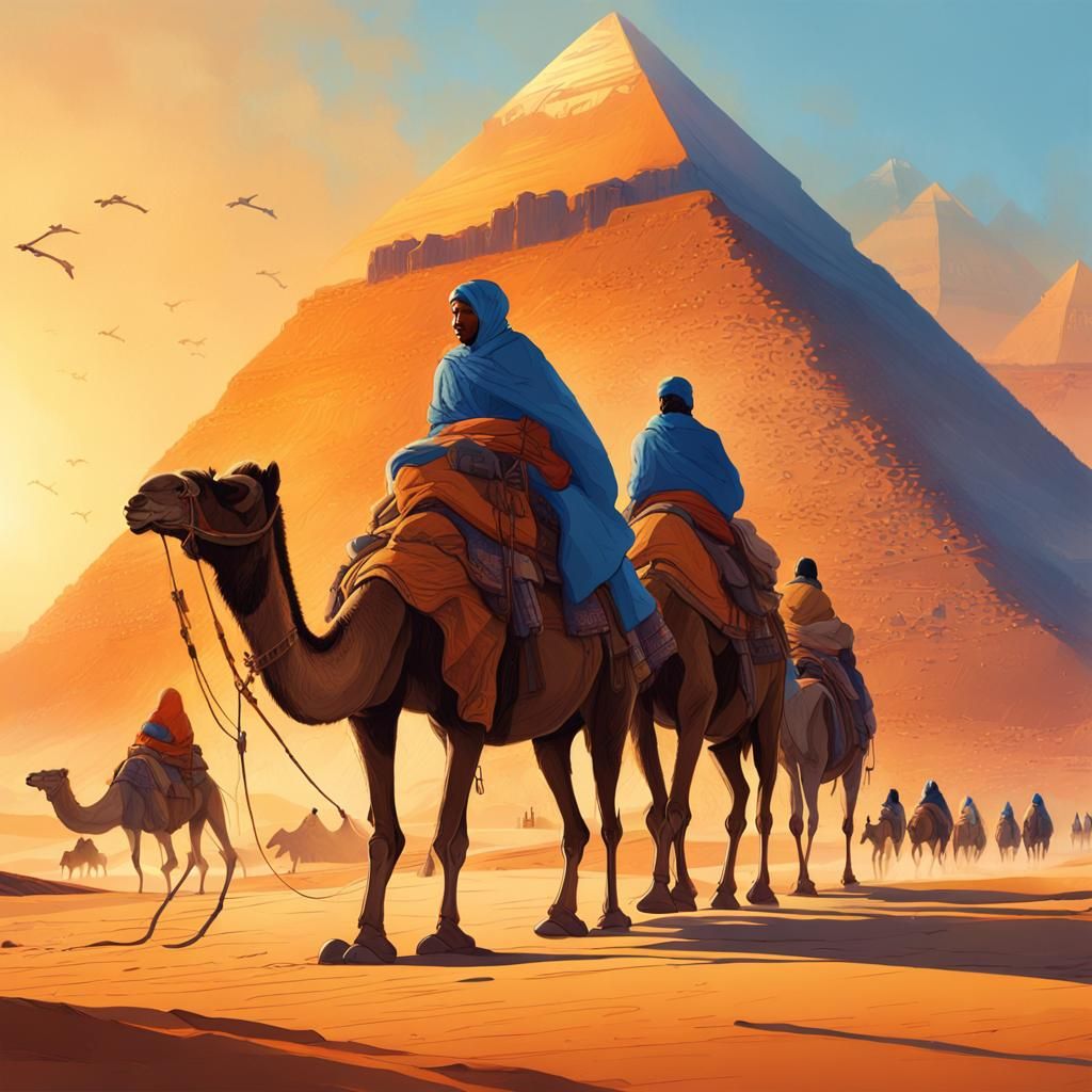 Camel Riders at the Pyramids: Fantasy Concept Art