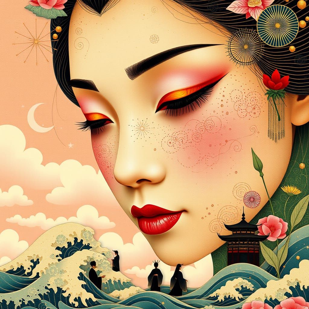 Geisha Goddess with Fractal Lacquerware Beauty